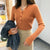 Casual Ribbed V-neck Knitted Women's Sweater: Everyday semi-formal Office Top with Chunky Half Buttons from NSE Imports #19.