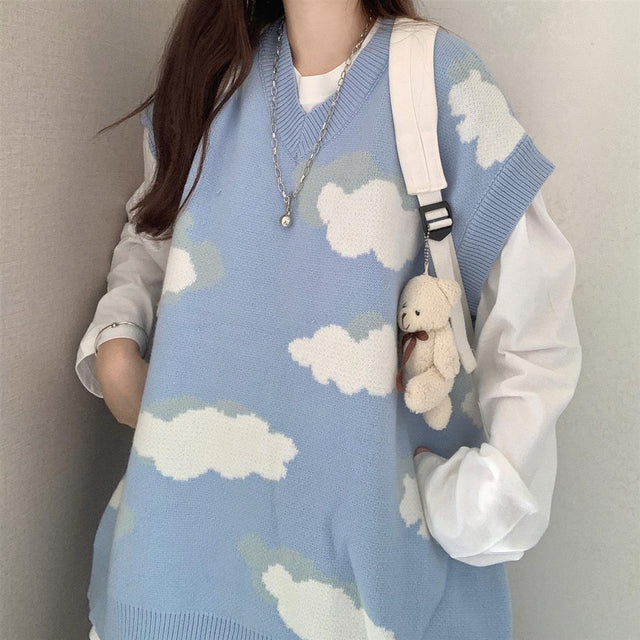 Cloud Pattern Women's Sweater: Sleeved or Sleeveless, size to fit or go big and baggy from NSE Imports #17.