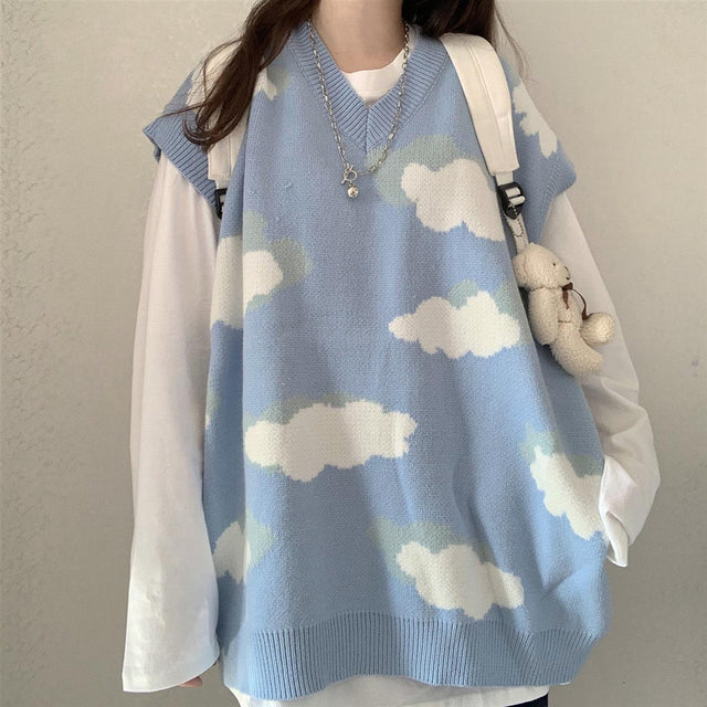 Cloud Pattern Women's Sweater: Sleeved or Sleeveless, size to fit or go big and baggy from NSE Imports #10.