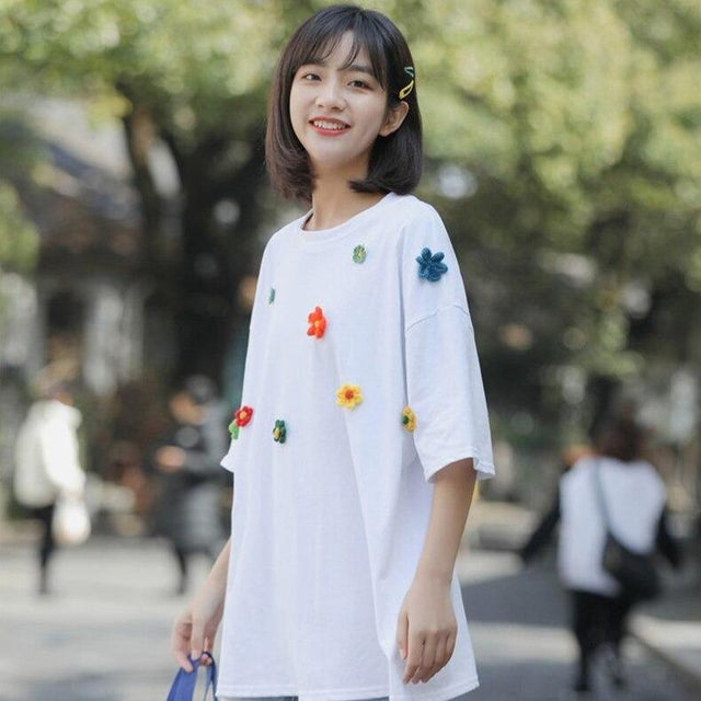 Cute Crochet 3D Fluffy Flower Women's Tee: Something different for your summer wardrobe from NSE Imports #9.