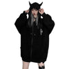 Thumbnail for Devil Horn Zip Up Hooded Jacket: Gothic Rock Fashion from NSE Imports #16.