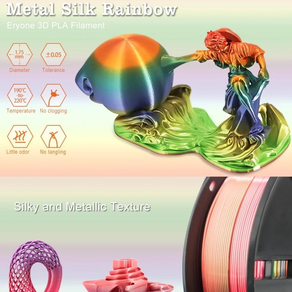 Eryone Rainbow PLA Filament Multicolor Perfect Spooled 1.75mm 1KG Texture  For 3d printer Fast Shipping