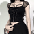 Gothic Rock Short Sleeve Corset Top with Lace and Ribbon Details: A Must-Have for Goth Fashionistas from NSE Imports #24.