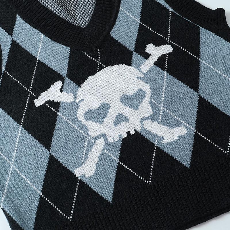 Gothic Skull And Crossbones Print Sweater Vest Sleeveless Jump – NSE  Imports