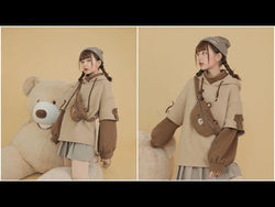 Bear Paw Faux Layered Look Women's Hoodie and Bag Girls Fashion Long Sleeve Super Cute Hooded Sweatshirt Kawaii from NSE Imports #19.