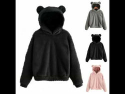 Teddy Bear Ear Women's Hoodie Cute Lightweight Warm Long Sleeve Fleece Kawaii Harajuku Cosplay Girl Furry from NSE Imports #19.