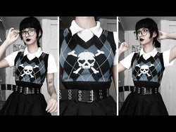 Gothic Skull And Crossbones Print Sweater Vest Sleeveless Jumper Women's Jumper Girls Jumper Goth Rock Fashion Heart Eyes from NSE Imports #24.