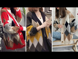 Fluffy Diamond Pattern Casual Women's Cardigan: Bold geometric prints with a tufted texture from NSE Imports #25.