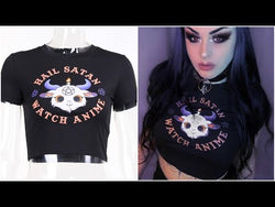 Hail Satan, Watch Anime Cartoon Goat Pentagram Cropped Top: A Cute and Evil Way to Express Yourself from NSE Imports #23.