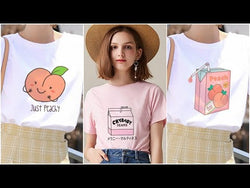 Cartoon Peach Juice Japanese Aesthetic T-Shirt: Summer tees for women from NSE Imports #27.