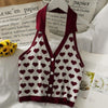 Thumbnail for Knitted Sleeveless Heart Print Tank Top Halter Neck Women Backless Cardigan Sexy Small Vest Kawaii Harajuku Cute Sweet from NSE Imports #27.