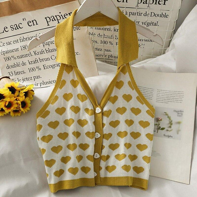 Knitted Sleeveless Heart Print Tank Top Halter Neck Women Backless Cardigan Sexy Small Vest Kawaii Harajuku Cute Sweet from NSE Imports #29.