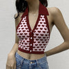 Thumbnail for Knitted Sleeveless Heart Print Tank Top Halter Neck Women Backless Cardigan Sexy Small Vest Kawaii Harajuku Cute Sweet from NSE Imports #8.