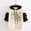 Thumbnail for Little Monster Cute Dinosaur Hoodie T-shirt Patchwork Tee Women Pullover Top Harajuku Kawaii Japanese Text from NSE Imports #11.