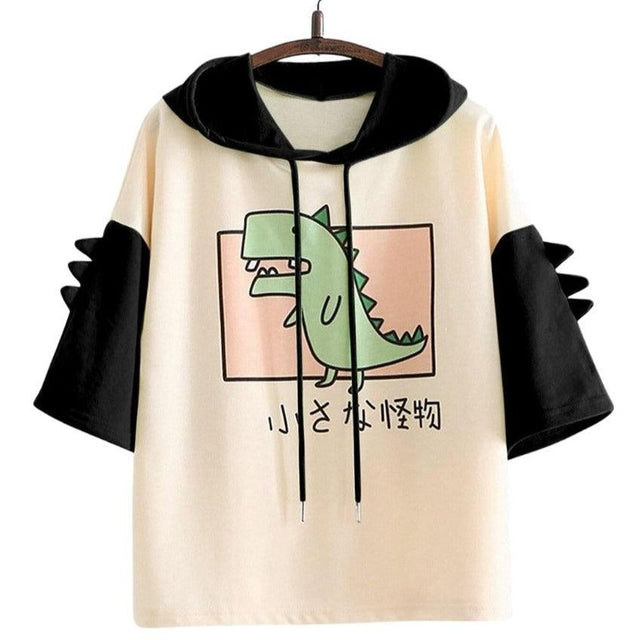 Little Monster Cute Dinosaur Hoodie T-shirt Patchwork Tee Women Pullover Top Harajuku Kawaii Japanese Text from NSE Imports #18.