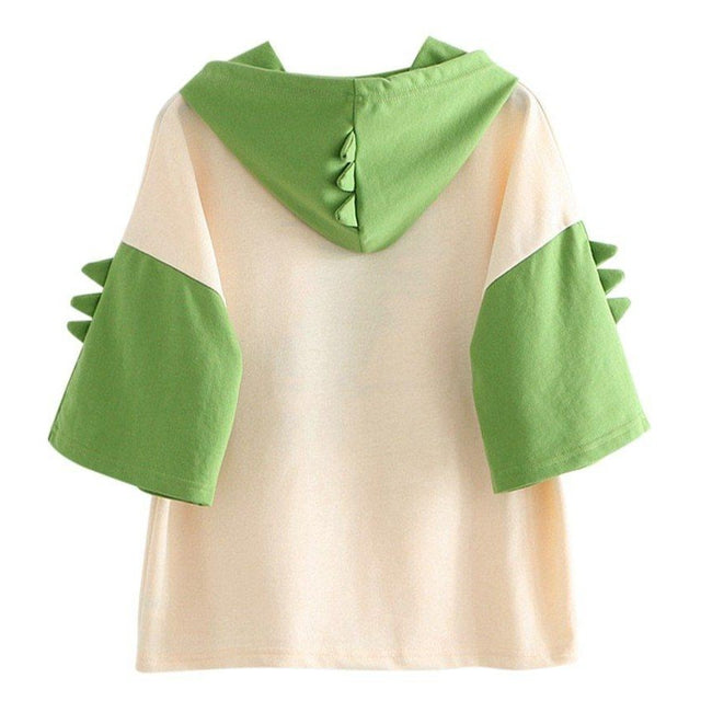 Little Monster Cute Dinosaur Hoodie T-shirt Patchwork Tee Women Pullover Top Harajuku Kawaii Japanese Text from NSE Imports #2.