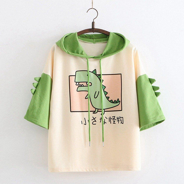 Little Monster Cute Dinosaur Hoodie T-shirt Patchwork Tee Women Pullover Top Harajuku Kawaii Japanese Text from NSE Imports #4.