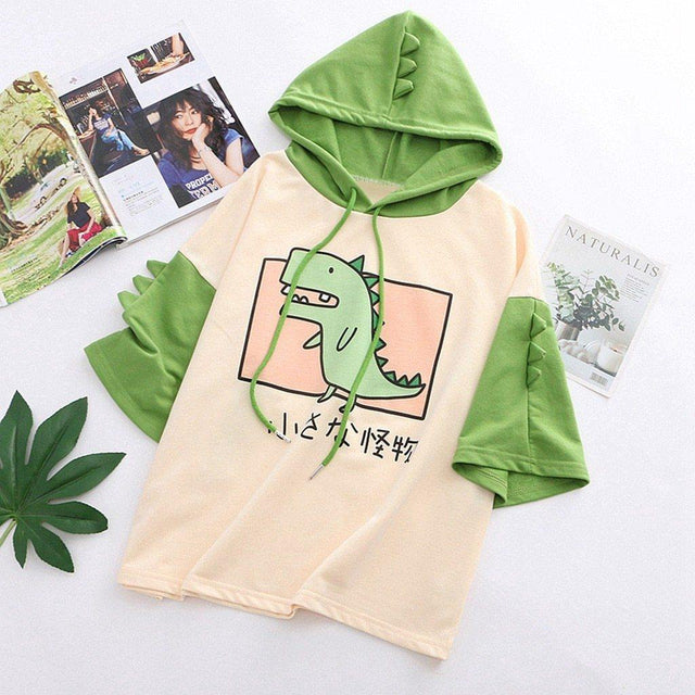 Little Monster Cute Dinosaur Hoodie T-shirt Patchwork Tee Women Pullover Top Harajuku Kawaii Japanese Text from NSE Imports #9.