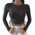 Long Sleeve Women's Crop Top Drawstring Fitness Women's Tee Solid Sexy Slim Basic Tee Female Yoga Gym Workout Top from NSE Imports #1.