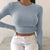 Long Sleeve Women's Crop Top Drawstring Fitness Women's Tee Solid Sexy Slim Basic Tee Female Yoga Gym Workout Top from NSE Imports #8.