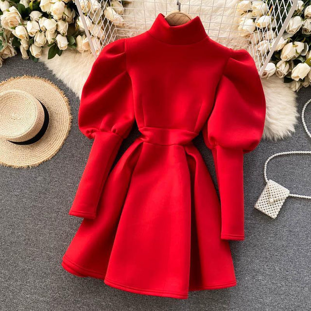 Puff Sleeve Turtleneck Dress Autumn Winter Long Sleeve Dresses Women Party Christmas Slim A-Line Elegant New Year Woman from NSE Imports #7.