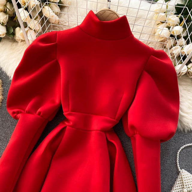 Puff Sleeve Turtleneck Dress Autumn Winter Long Sleeve Dresses Women Party Christmas Slim A-Line Elegant New Year Woman from NSE Imports #24.