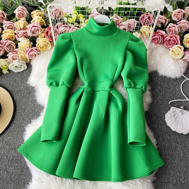 Puff Sleeve Turtleneck Dress Autumn Winter Long Sleeve Dresses Women Party Christmas Slim A-Line Elegant New Year Woman from NSE Imports #8.