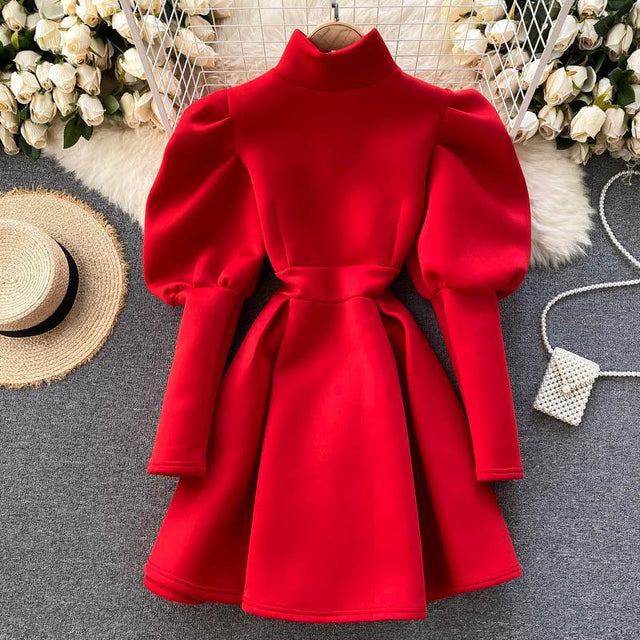 Puff Sleeve Turtleneck Dress Autumn Winter Long Sleeve Dresses Women Party Christmas Slim A-Line Elegant New Year Woman from NSE Imports #28.