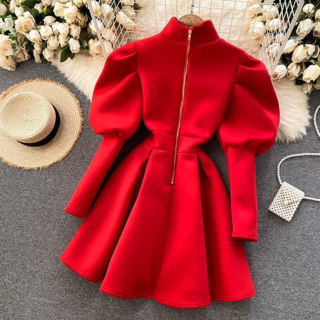 Puff Sleeve Turtleneck Dress Autumn Winter Long Sleeve Dresses Women Party Christmas Slim A-Line Elegant New Year Woman from NSE Imports #11.